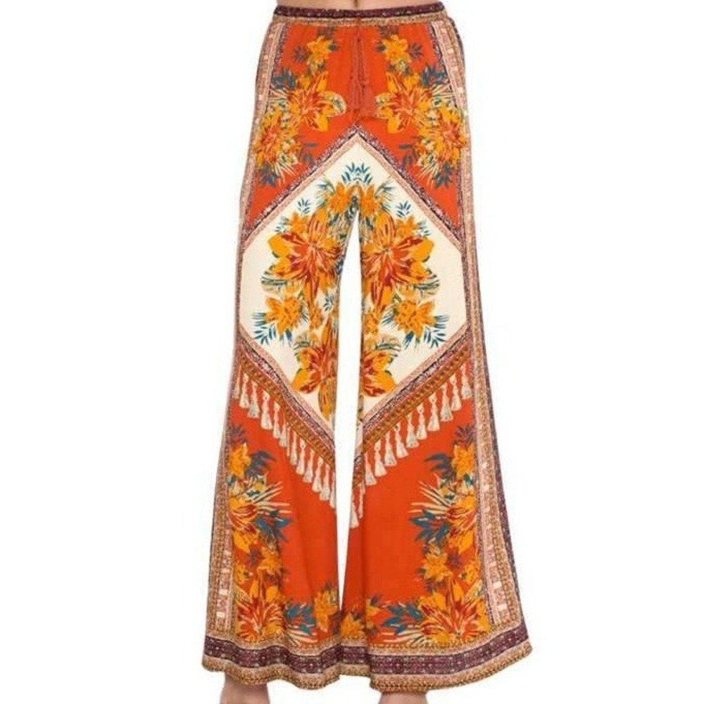 Flying tomato women's large Boho wide leg floral print pants, large orange